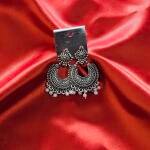 Oxidized Silver Crescent Pearl Jhumka Earrings