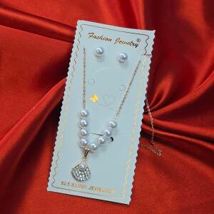Elegant Pearl & 92.5 Silver Necklace Set