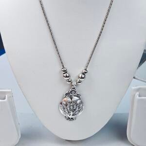 Royal Peacock Oxidized Silver Pendant Necklace
