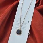 Midnight Square Charm Pendant Necklace (Stainless Steel)
