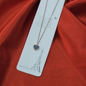 Classic Heart Black Stone Pendant Necklace – Stainless Steel