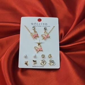 Roslynd Butterfly Charm Necklace & Earring Set