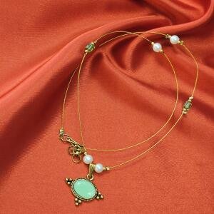 Emerald Glow Dual Layer Pearl Necklace