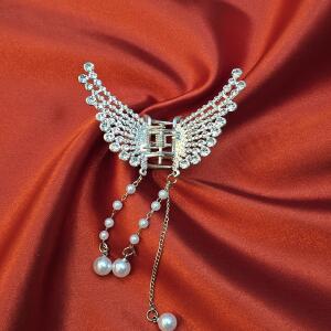 Crystal Wing Pearl Drop Hair Clip
