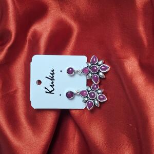 Ruby Petal Oxidised Cluster Drop Earrings
