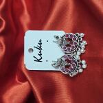 Ruby Pearl Oxidised Peacock Earrings