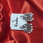 Ruby Pearl Oxidised Peacock Earrings