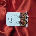 Ruby Pearl Oxidised Peacock Earrings