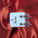 Ruby Petal Oxidised Cluster Drop Earrings