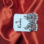 Ruby Pearl Oxidised Peacock Earrings