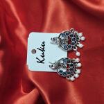 Ruby Pearl Oxidised Peacock Earrings