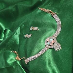 Pastel Bloom Designer Crystal Necklace Set