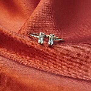 Twin Baguette Spark Adjustable Ring – Elegant Silver