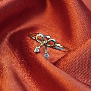 Dainty Bow Knot Adjustable Ring with Crystal Drops