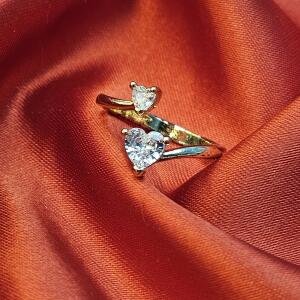 Twin Heart Adjustable Ring with Crystal Stones