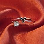 Black Clover & White Stone Adjustable Ring