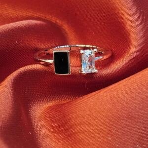 Black & White Dual Stone Rectangle Adjustable Ring