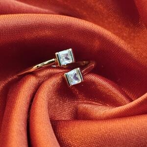 Twin Square Crystal Adjustable Ring