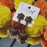 Ruby Emerald Floral Temple Jhumka Earrings