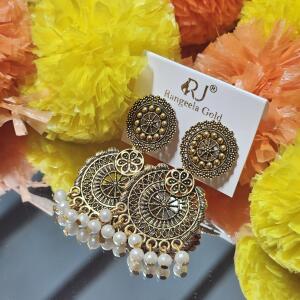 Antique Circular Temple Earrings with Pearl Drops