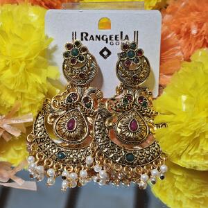 Peacock Stone Pearl Drop Traditional Earrings