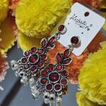 Royal Ruby Floral Pearl Drop Earrings
